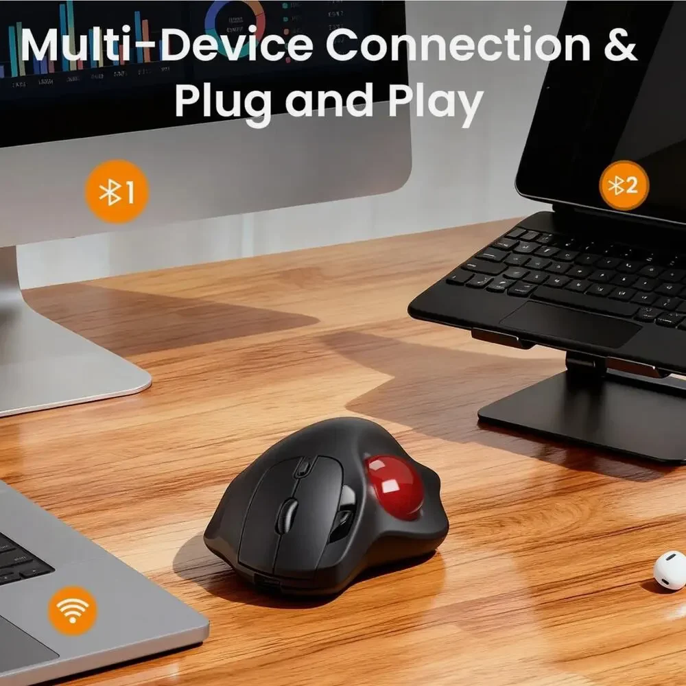 MAM2 Wireless Trackball , Rechargeable Ergonomic with Thumb Control for 3 Dev...